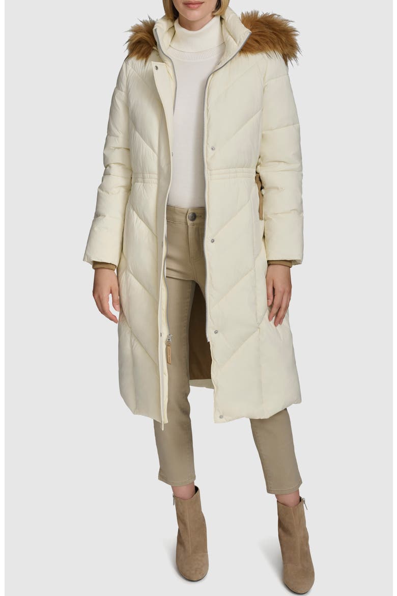 Lennox Hooded Puffer Coat with Faux Fur Trim, Alternate, color, LINEN