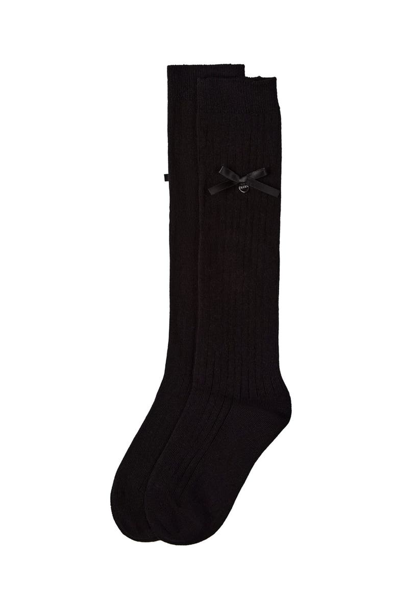 MeMoi Fancy Logo and Bow Trimmed Knee Sock, Alternate, color, Black