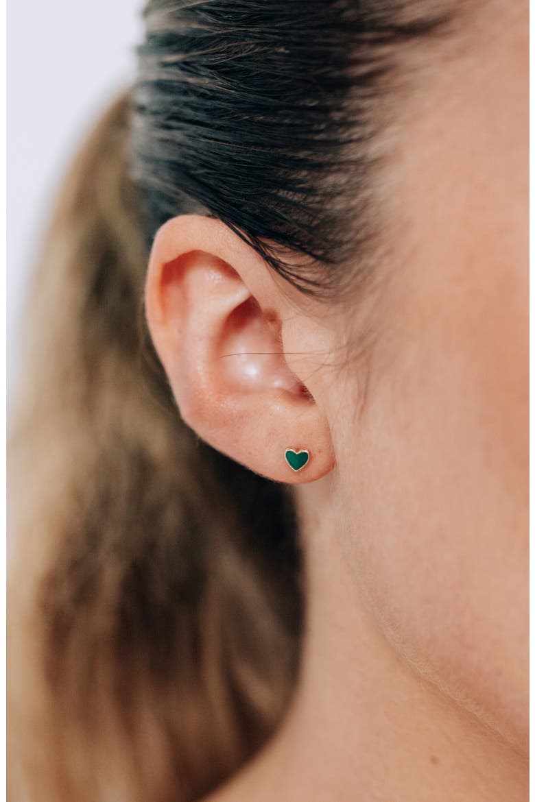 Enamel Heart Stud Earrings, Alternate, color, GREEN