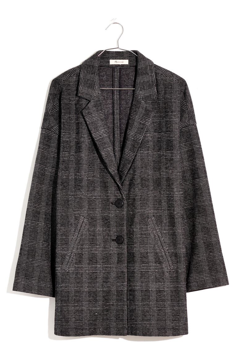 Glen Plaid Oversize Knit Blazer, Alternate, color, ALMOST BLACK