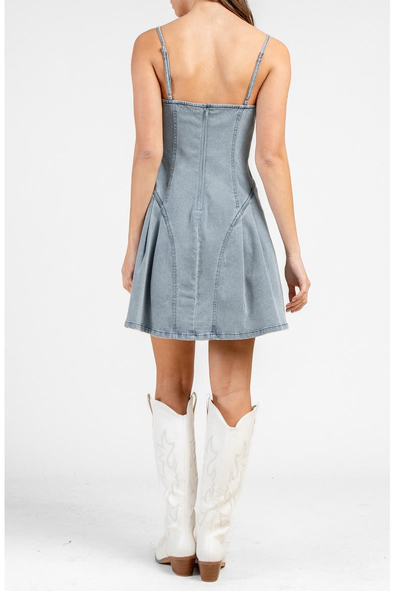 Pleated Tie Front Denim Dress, Alternate, color, LT BLUE