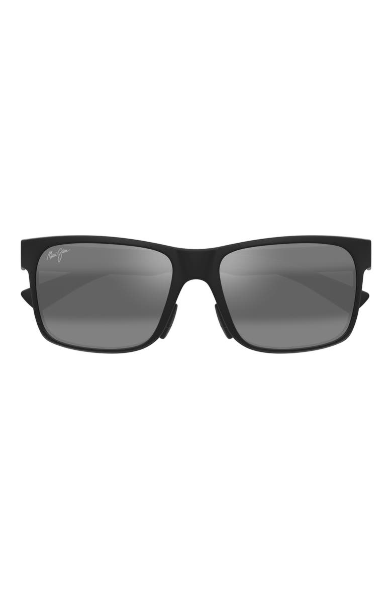 Ho'opili 58mm PolarizedPlus2® Rectangular Sunglasses, Main, color, MATTE BLACK/ NEUTRAL GREY