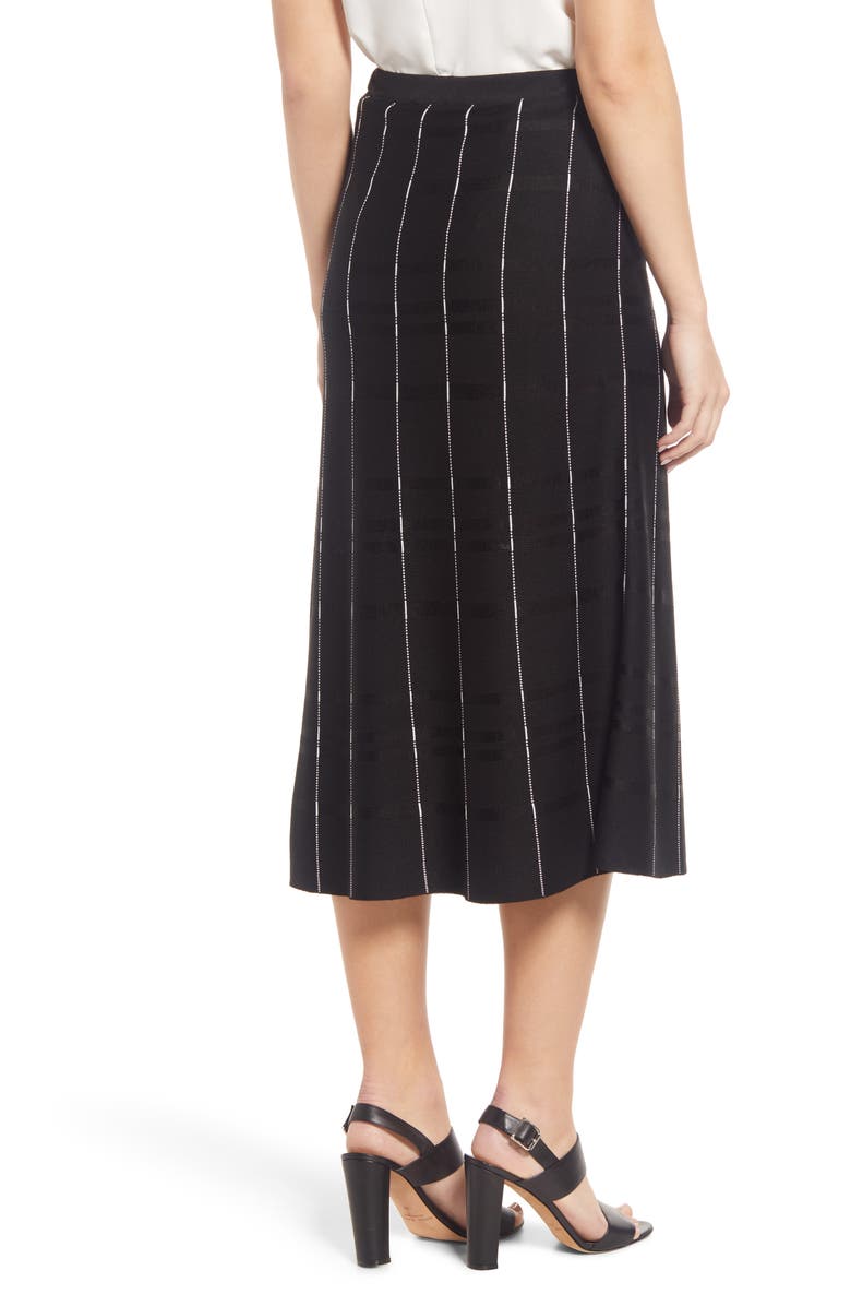 Ming Wang Stripe Stitch A-Line Skirt, Alternate, color, Black/White