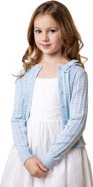 Hope & Henry Girls' Organic Pointelle Bow Cardigan, Kids