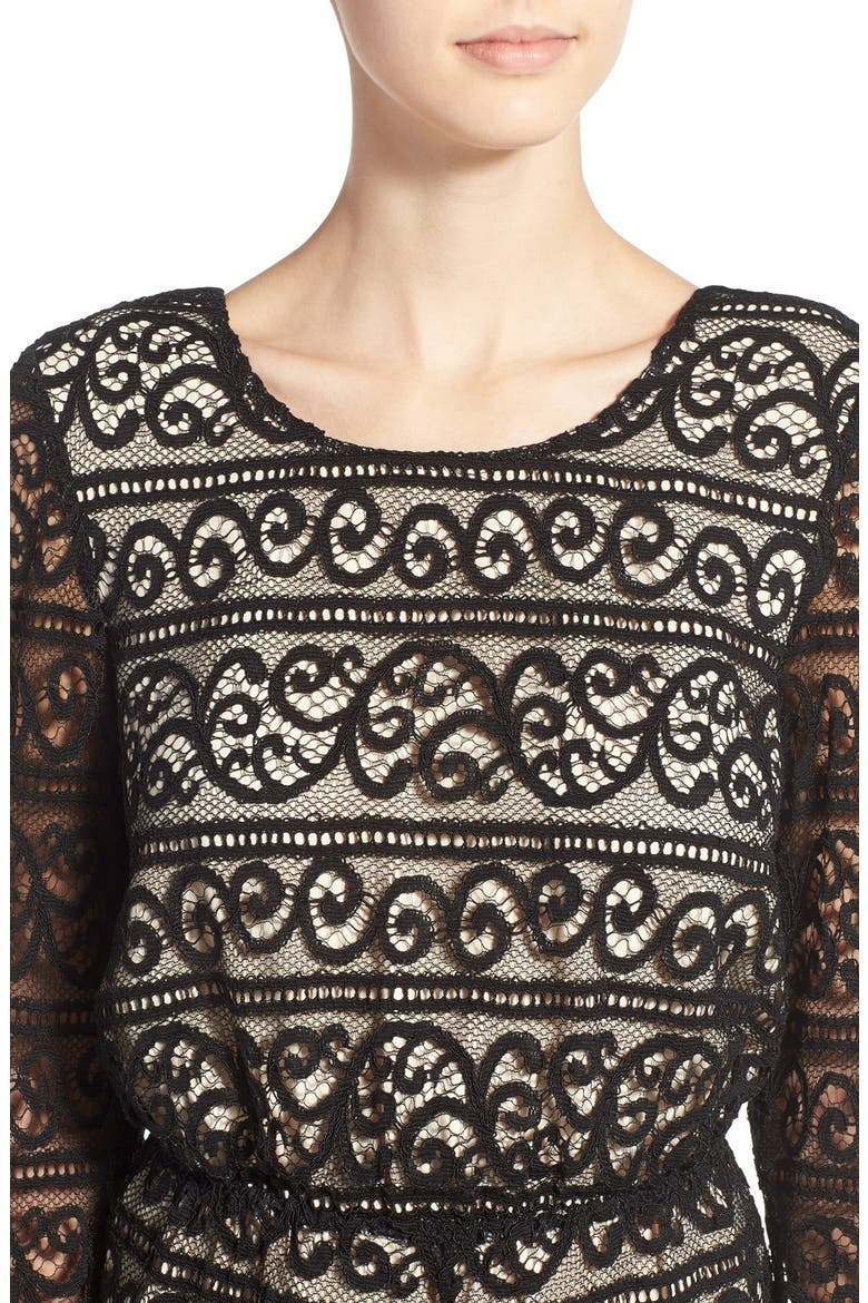 Lace Long Sleeve Romper, Alternate, color, BLACK