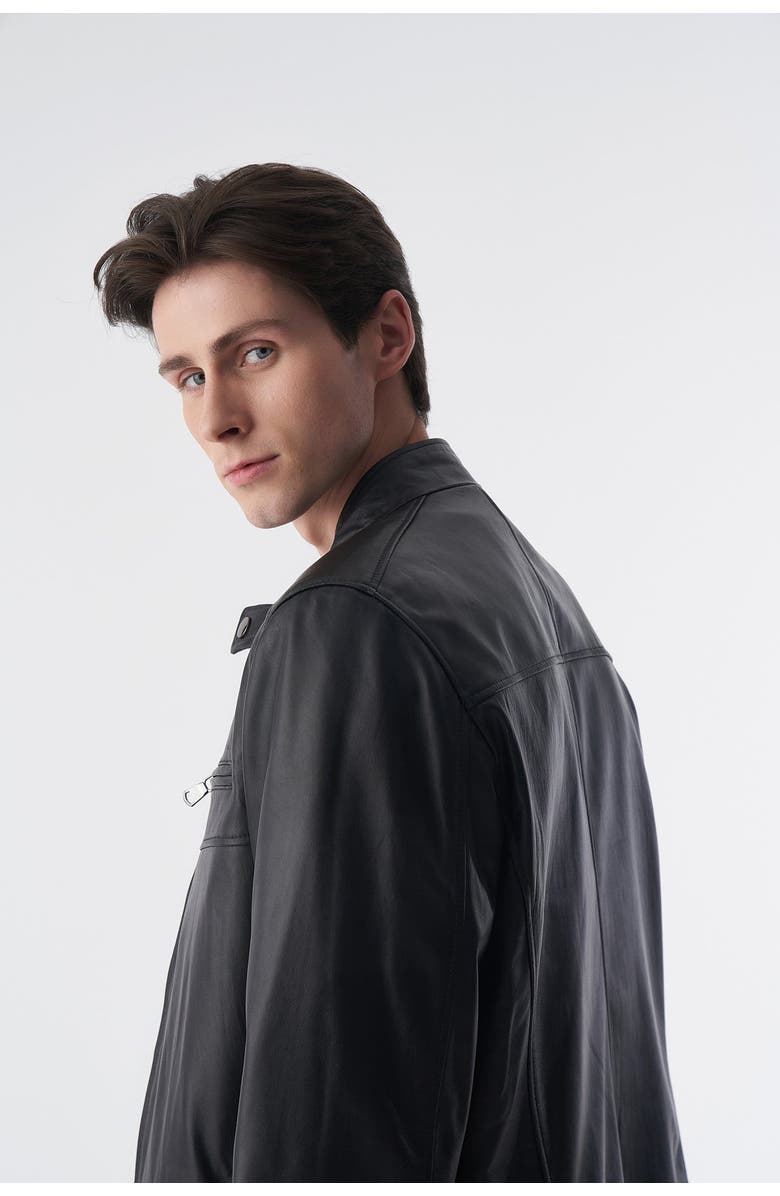 Furniq UK Cruiser Style Genuine Leather Jacket, Alternate, color, Black