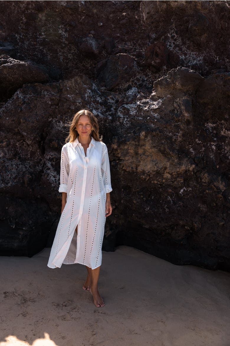 Positano Maxi Shirt Dress Cover-up, Alternate, color, White