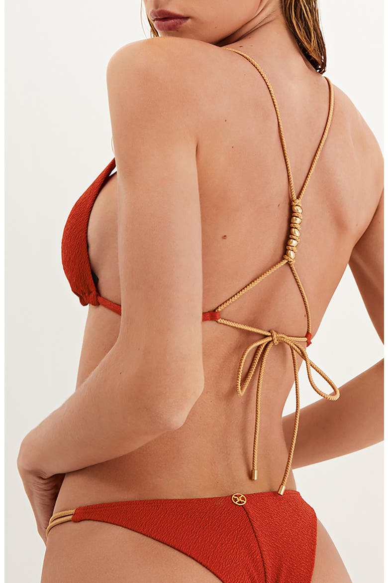 Firenze Paige T-Back Beaded Triangle Bikini Top, Alternate, color, RED