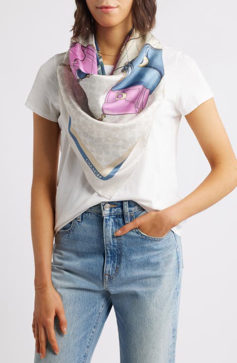 Stacked Tabby Print Silk Square Scarf