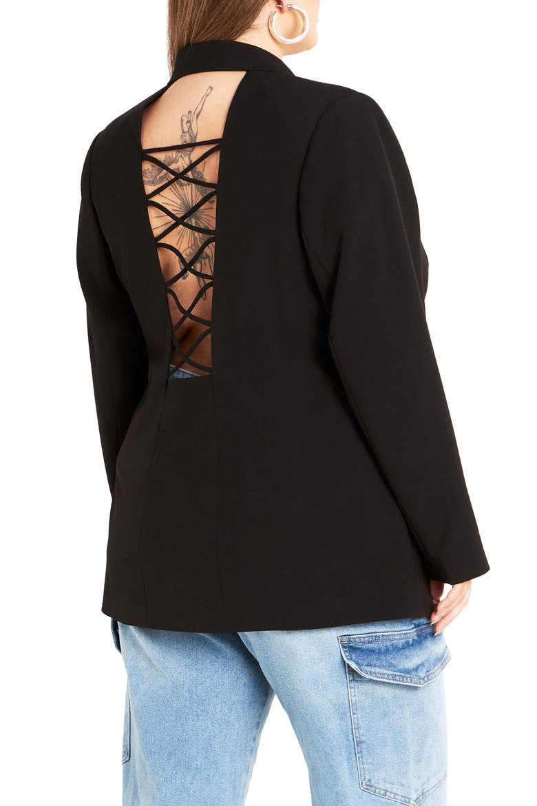 Jazmin Lace-Up Open Back Jacket, Alternate, color, BLACK