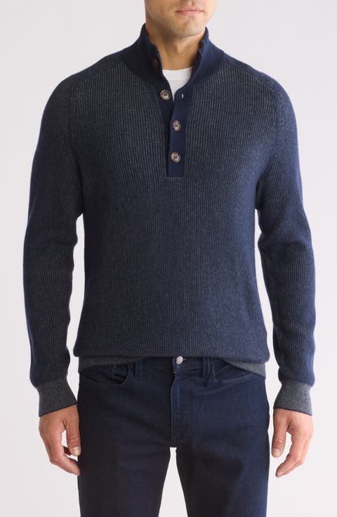 Rib Cashmere Mock Neck Sweater