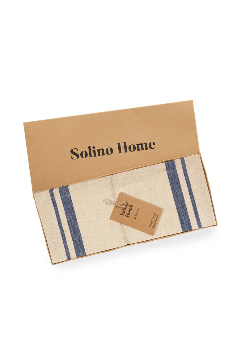 Linen Table Runner - French Stripe, Alternate, color, Navy and Natural