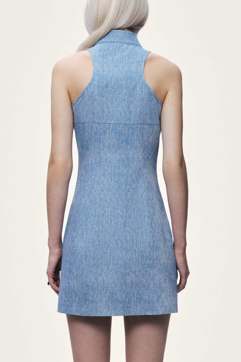Pocket and Stone Detail Halterneck Mini Dress, Alternate, color, Blue