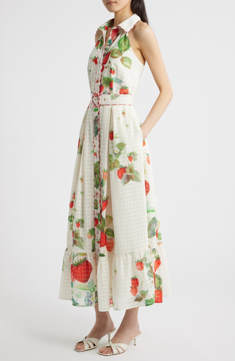 CIEBON Katerina Strawberry Print Sleeveless Shirtdress, Alternate, color, Off White Multi