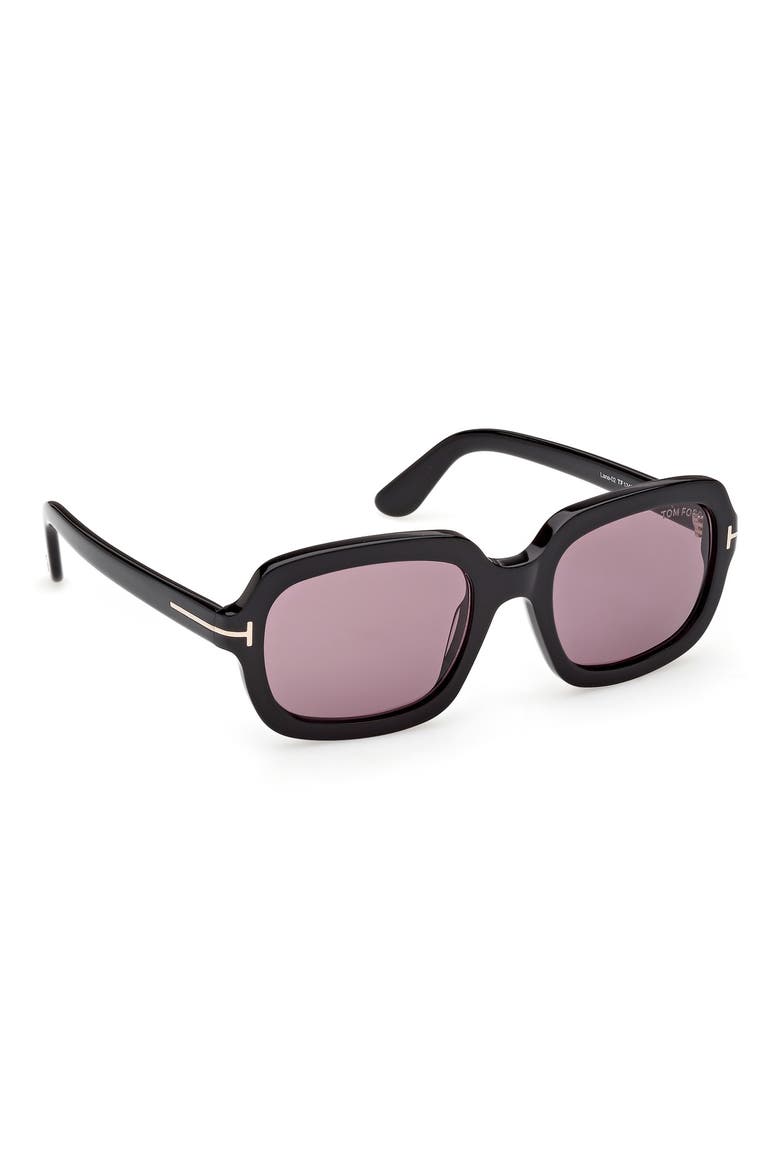 Lana 53mm Rectangular Sunglasses, Alternate, color, BLACK / T/ LOGO / VIOLET LENS