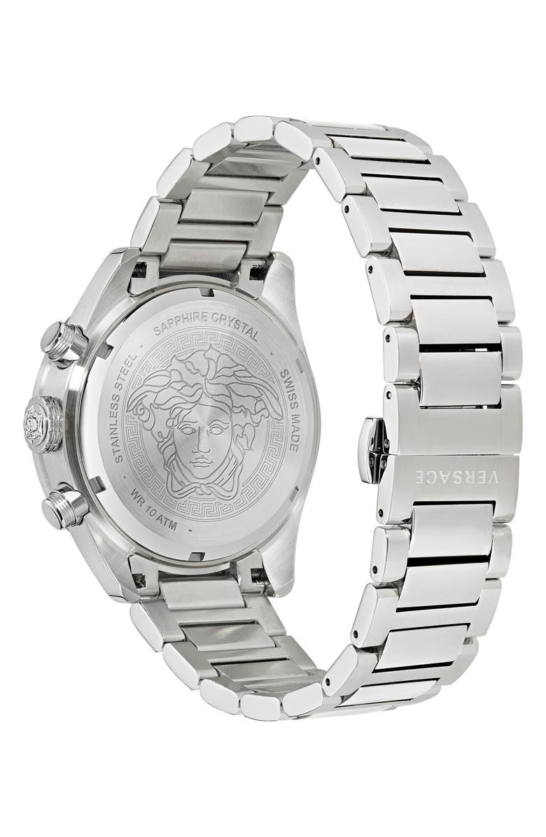 Versace Greca Dome Chronograph Bracelet Watch, 43mm, Alternate, color, Stainless Steel
