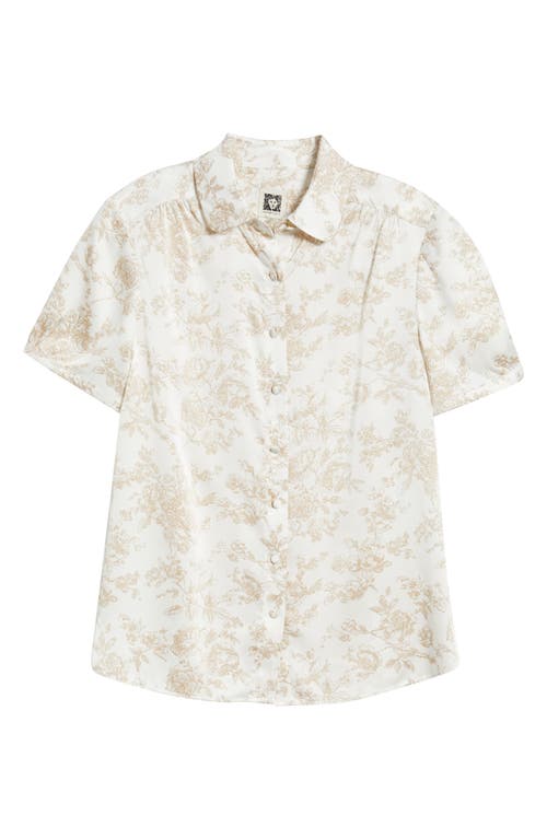 Anne Klein Floral Short Sleeve Button-up Shirt In White