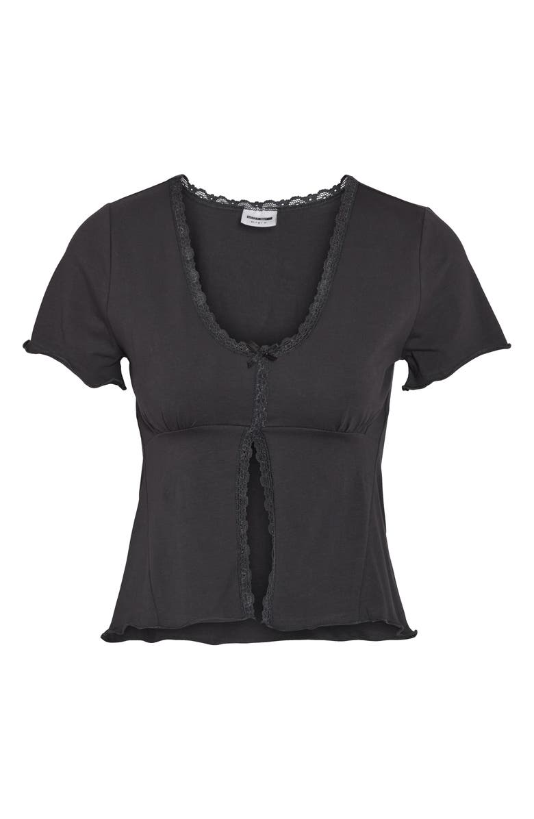 Noisy may Justine Lace Trim Top, Alternate, color, Obsidian