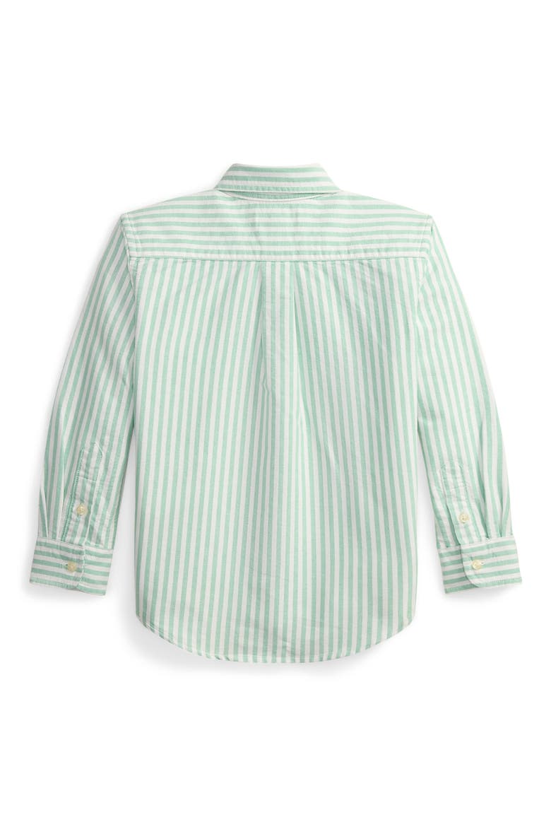 Kids' Stripe Embroidered Cotton Oxford Button-Down Shirt, Alternate, color, GREEN WHITE