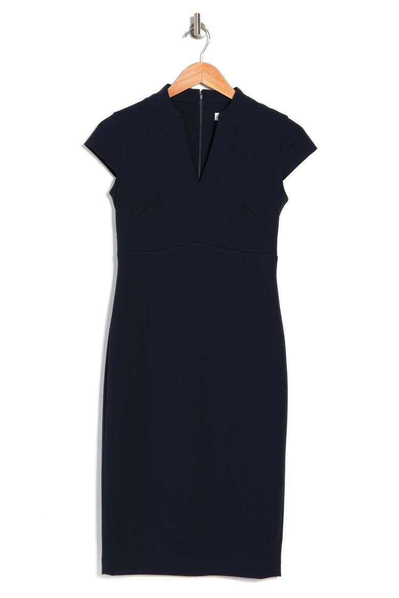 Cap Sleeve Split V-Neck Sheath Dress, Alternate, color, INDIGO
