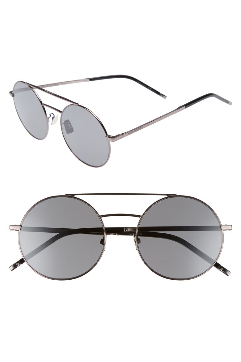 SL 210/F 56mm Round Aviator Sunglasses, Main, color, DARK RUTHENIUM/ BLACK