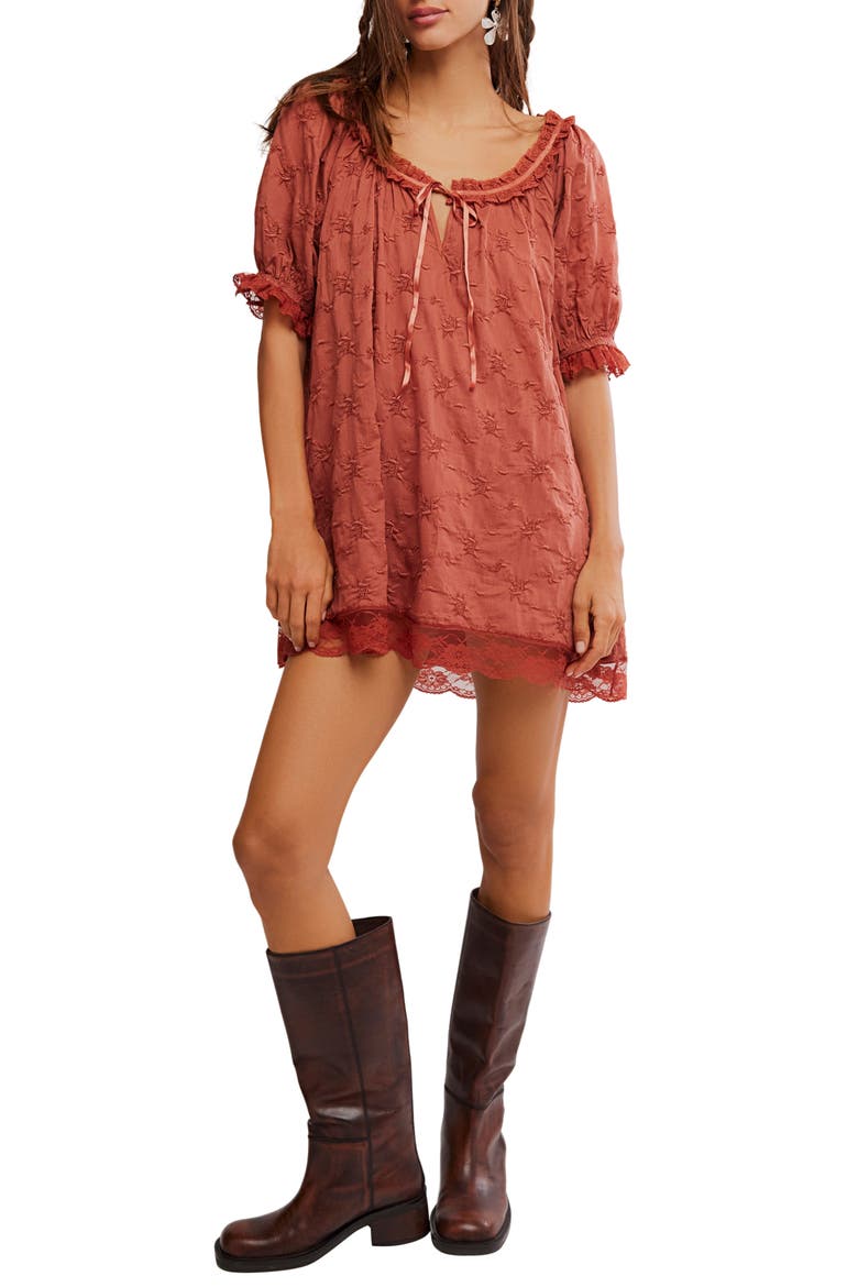 Juno Embroidered Baby Doll Minidress, Main, color, CANYON SUNSET