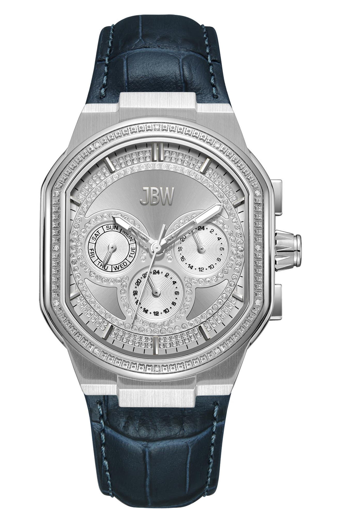 JBW Orion Diamond Leather Strap Watch, 39mm