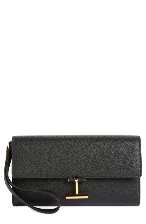 Tom Ford Leather Wristlet Pouch Gold-tone Hardware In Black