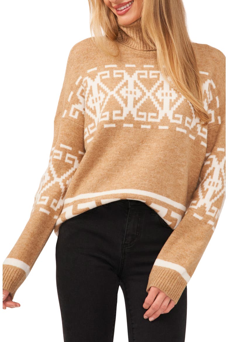 Fair Isle Turtleneck Sweater, Main, color, LATTE HEATHER BEIGE
