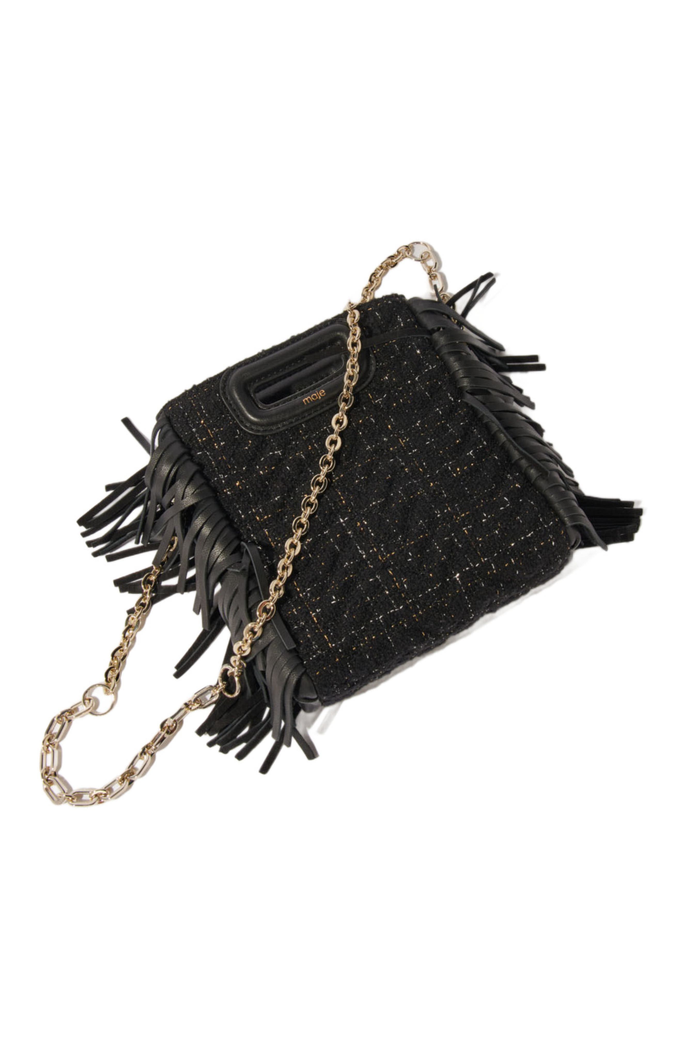 maje Quilted tweed mini M bag, Alternate, color, 