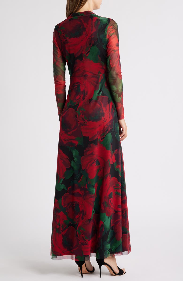 Anne Klein Floral Front Twist Long Sleeve Maxi Dress, Alternate, color,
