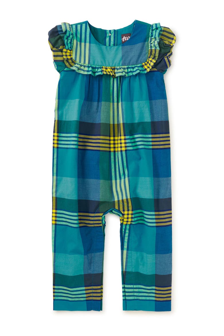 Woven Ruffle Baby Romper, Main, color, Amazonian Plaid