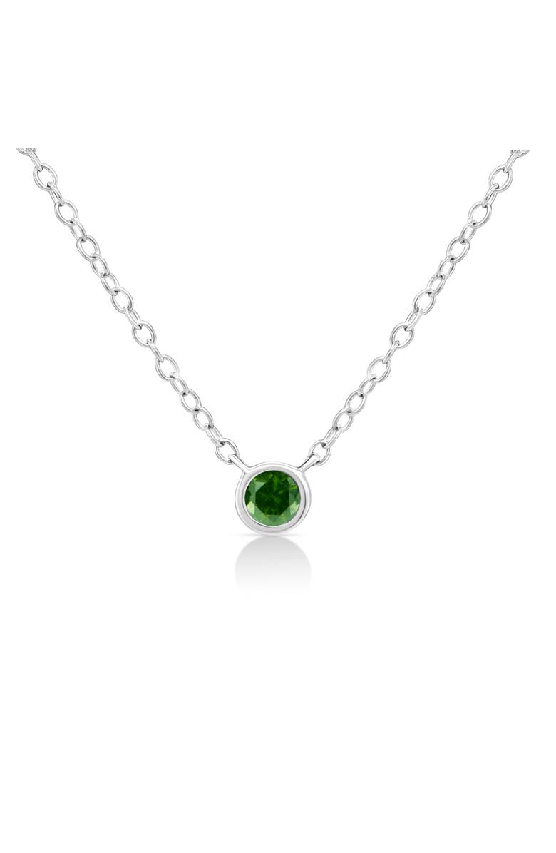 Haus of Brilliance Silver 1/10 Cttw Treated Colored Diamond Suspended Bezel-Set Solitaire Pendant Necklace, Main, color, Green Diamond