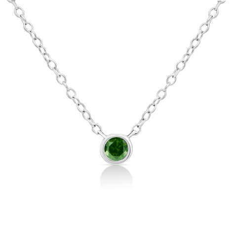 Silver 1/10 Cttw Treated Colored Diamond Suspended Bezel-Set Solitaire Pendant Necklace
