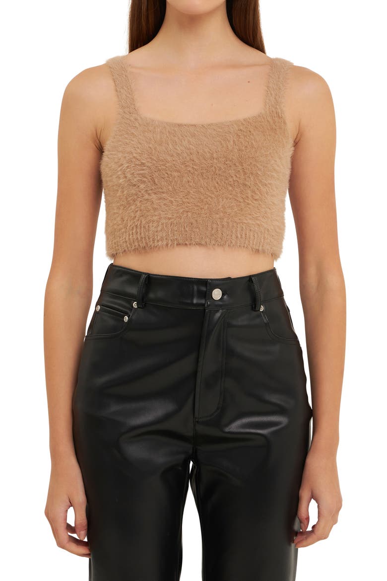 Plush Crop Sweater Camisole, Alternate, color, BEIGE