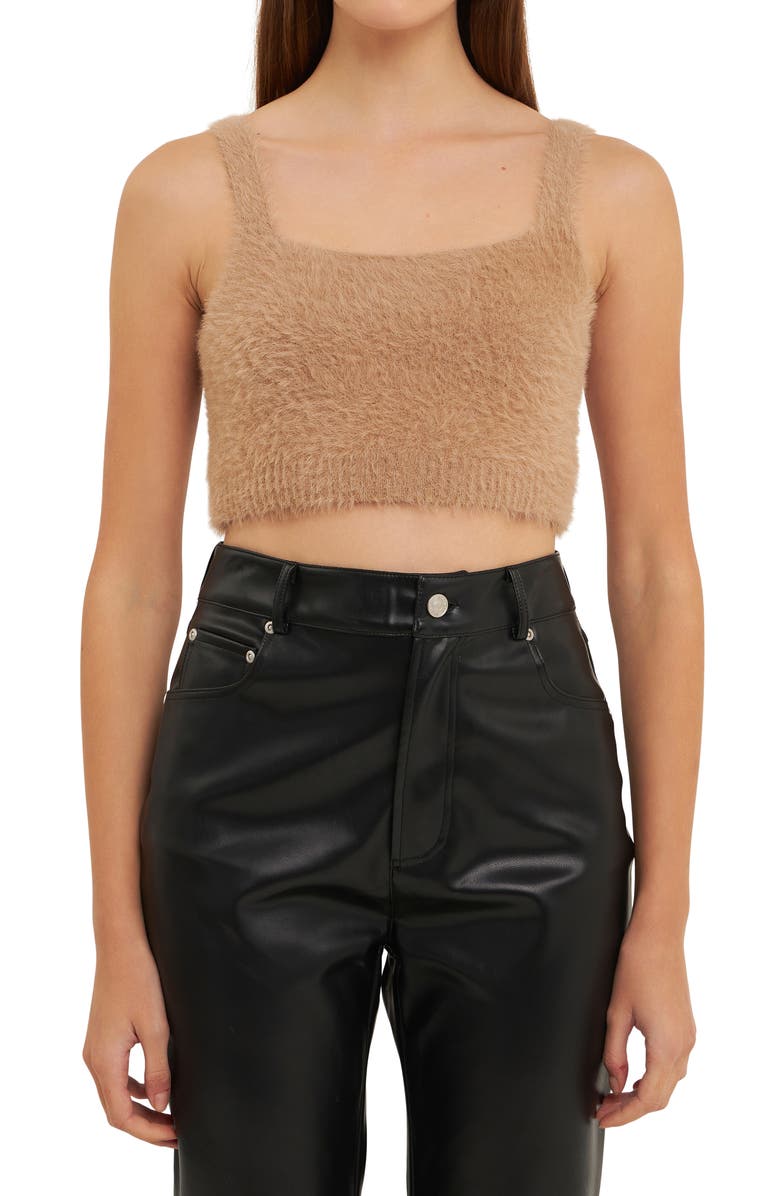 Grey Lab Plush Crop Sweater Camisole, Alternate, color, Beige