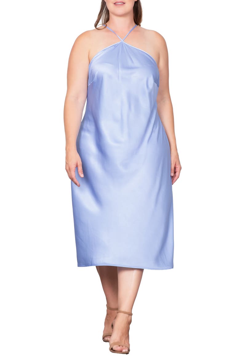 Satin Midi Dress, Main, color, GLACIAL BLUE