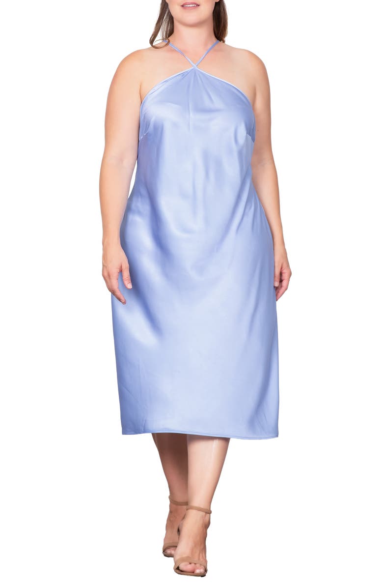 Standards & Practices Satin Midi Dress, Main, color, Glacial Blue