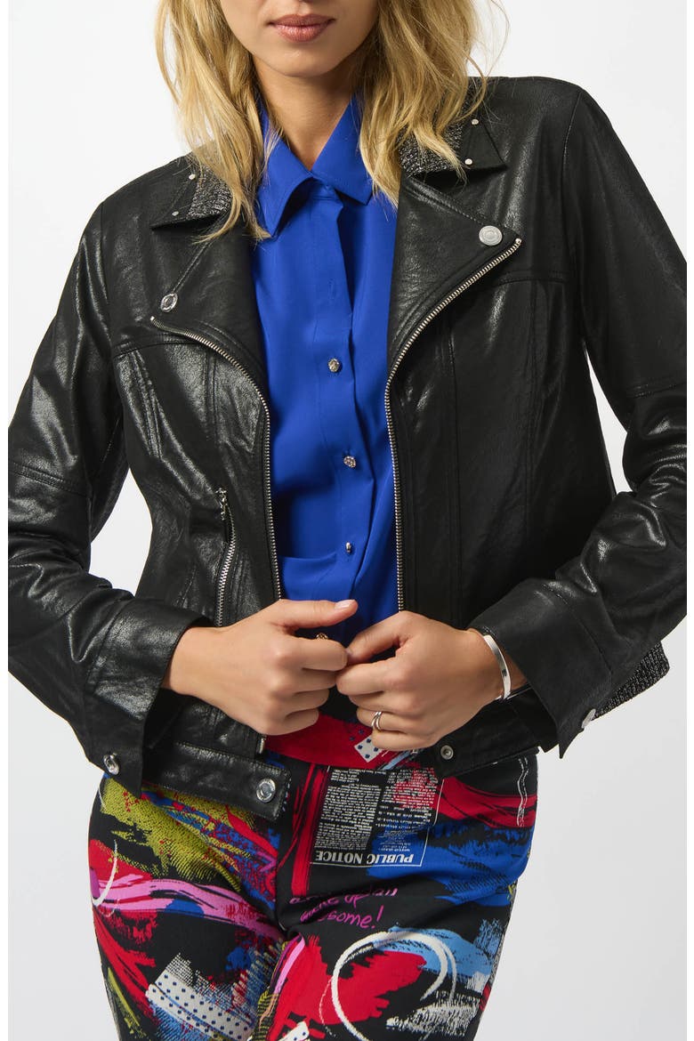 Foiled Faux Suede Moto Jacket, Main, color, BLACK