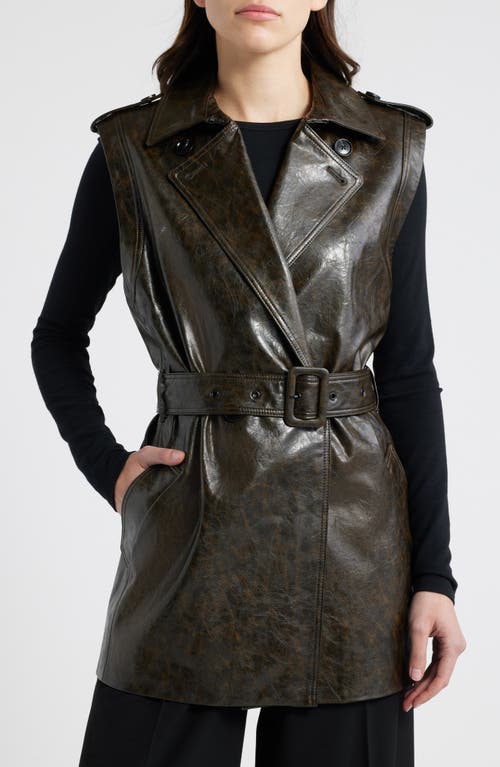 KOBI HALPERIN Belted Faux Leather Vest in Dark Brown 