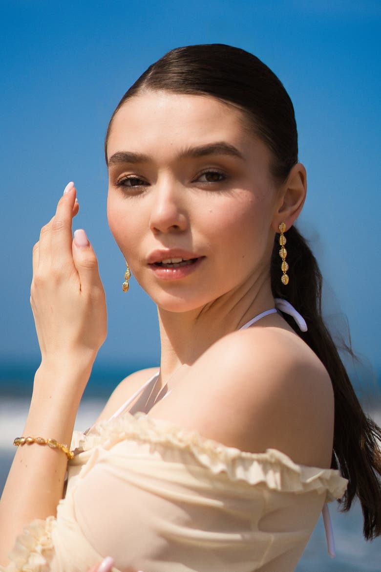 Lucia Cascade Pavé Shell Drop Earrings, Alternate, color, Gold