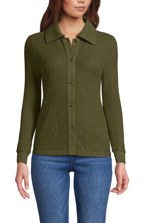 Lands' End Waffle Relaxed Long Sleeve Shirt Jacket In Green
