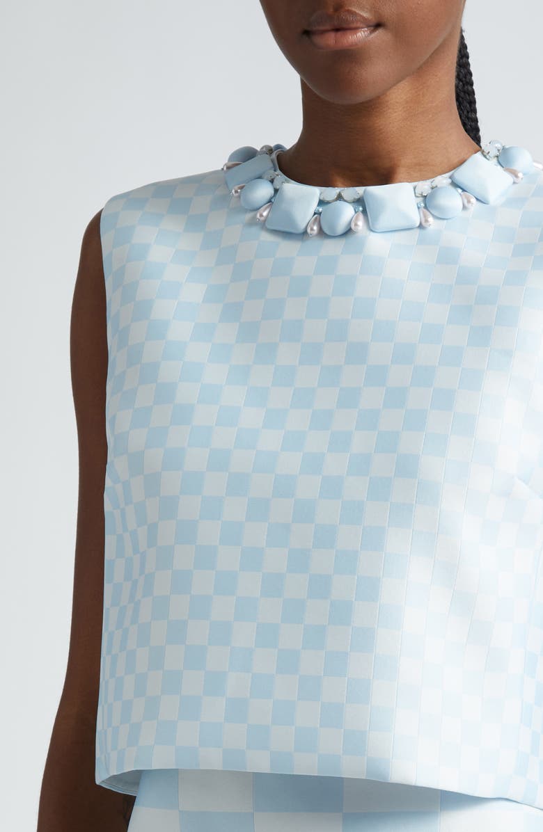 Versace Beaded Collar Check Jacquard Top, Alternate, color, 