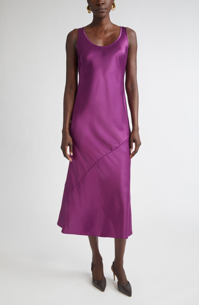 ST. JOHN Sleeveless Satin Midi Dress, Main, color, Boysenberry