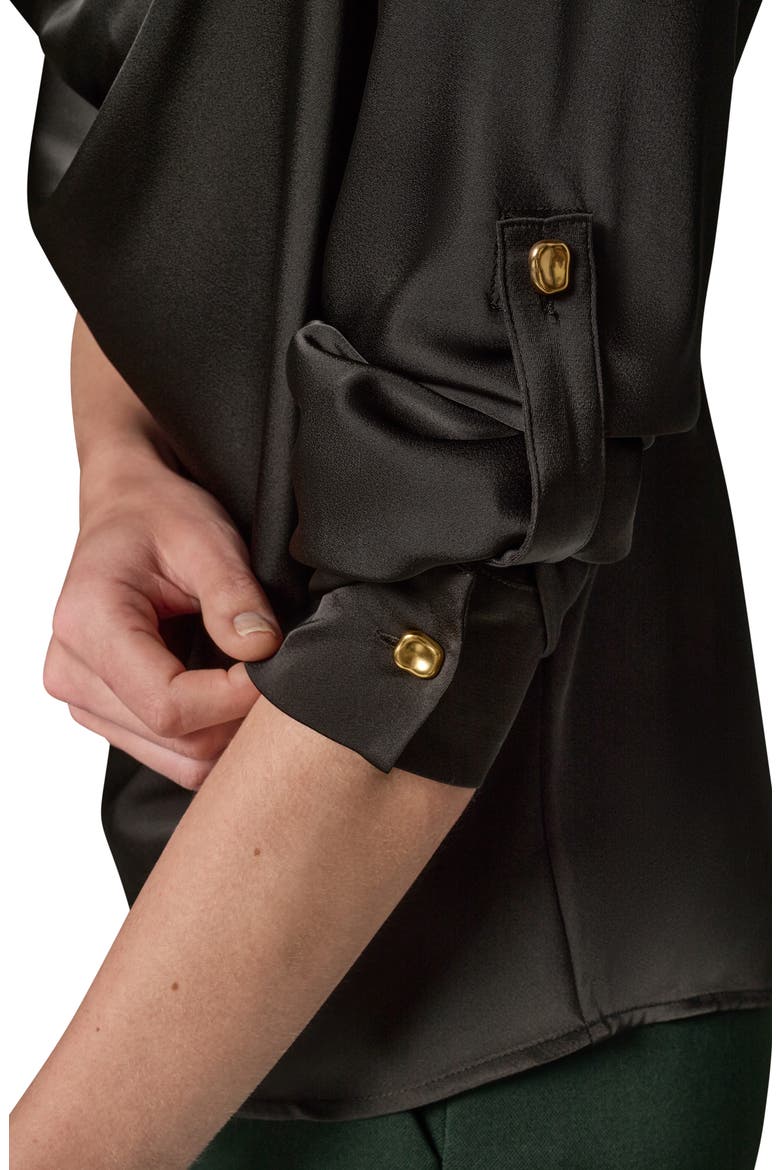 Cowl Neck Top with Roll Sleeves, Alternate, color, BLACK