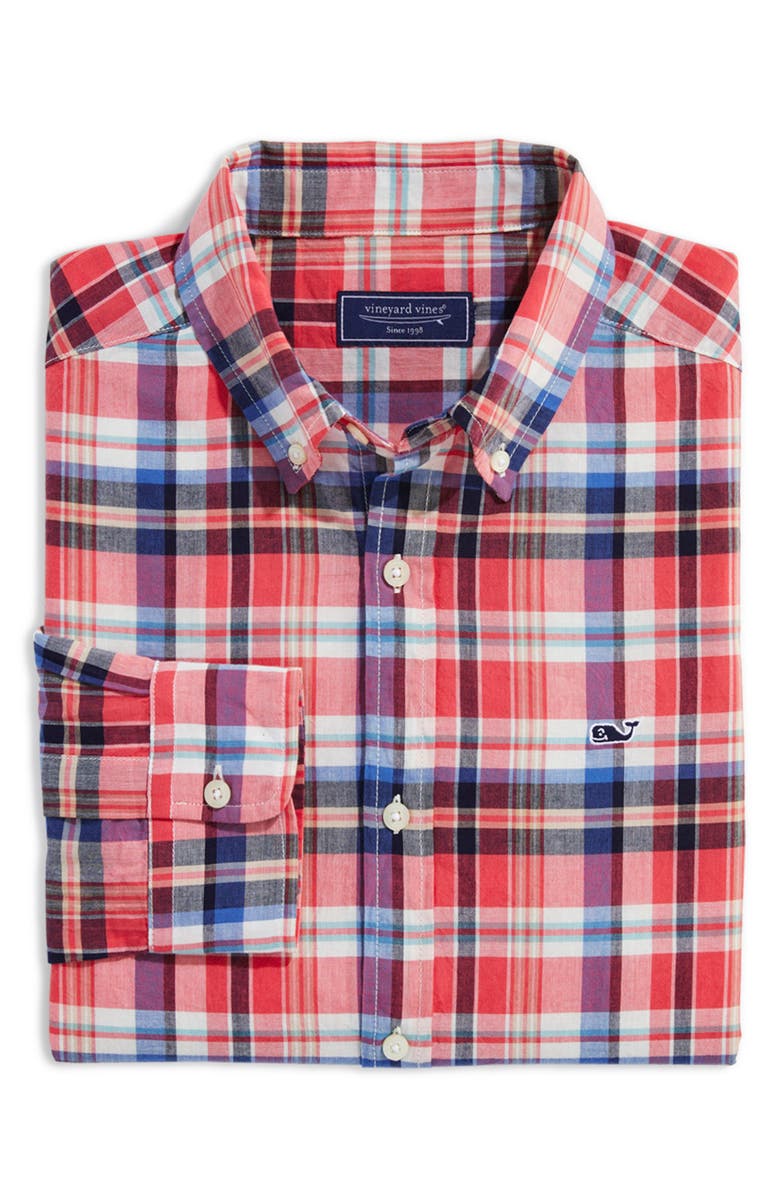 vineyard vines Madras Plaid Cotton Button-Down Shirt, Main, color,