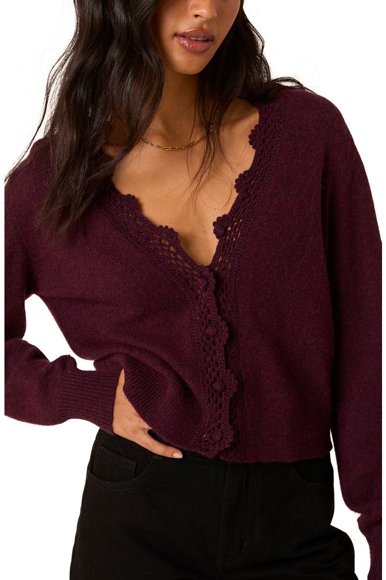 Crochet Trim Cardigan, Main, color, DARK RED