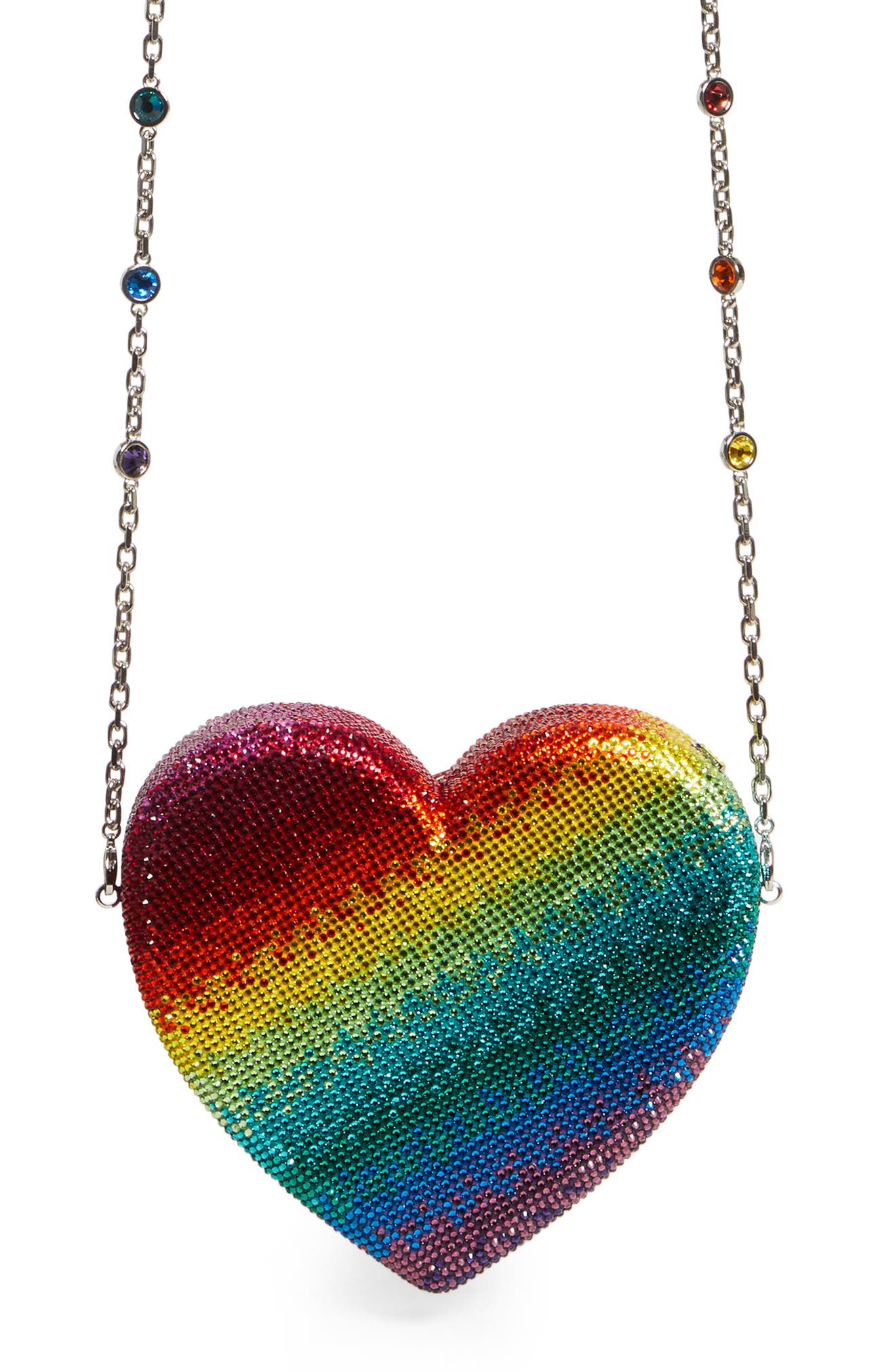 JUDITH LEIBER COUTURE Crystal Rainbow Heart Clutch, Main, color, 