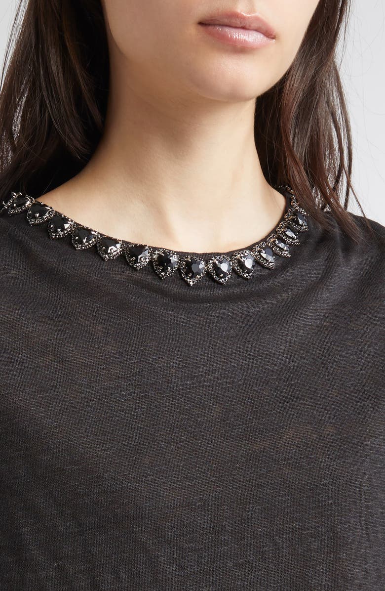 Zimmermann Crystal Embellished Linen T-Shirt, Alternate, color, Black