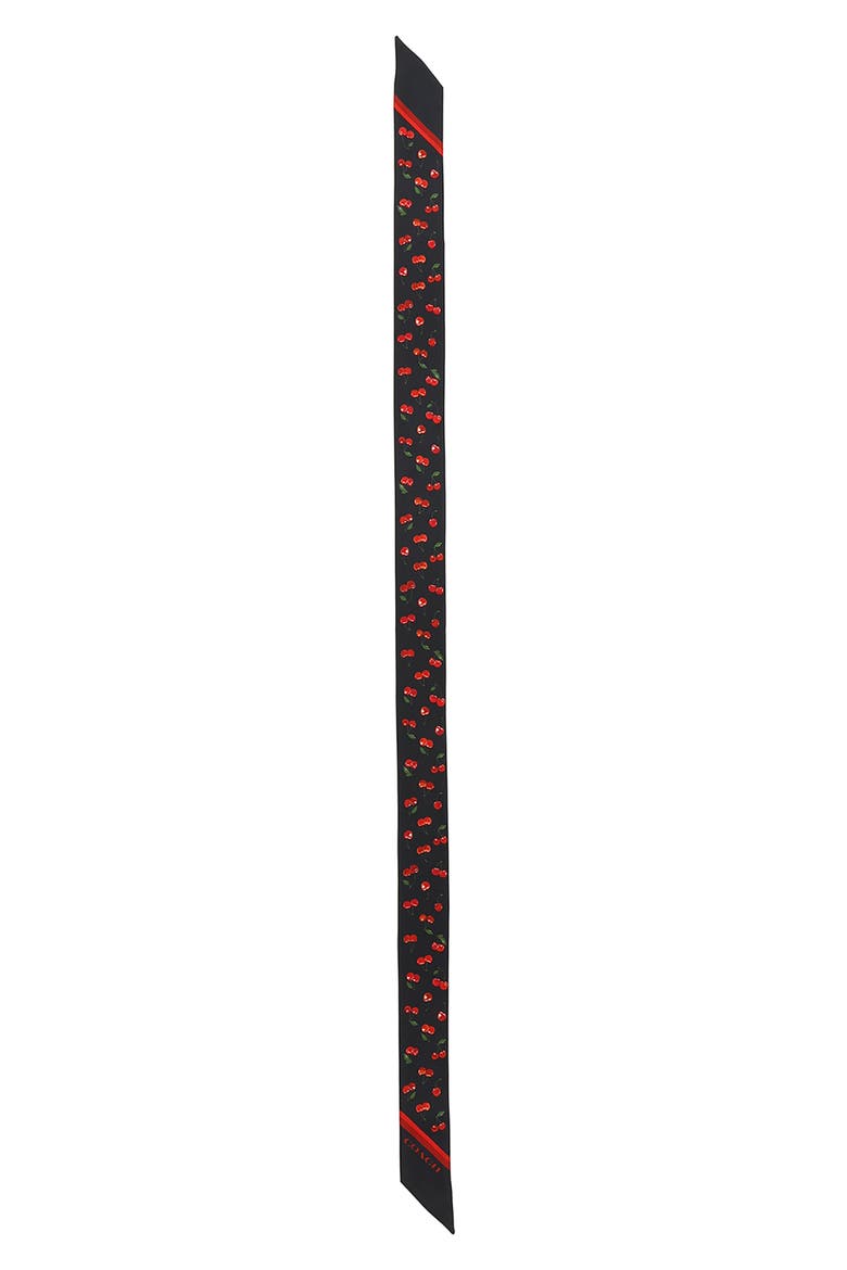 Cherry Print Silk Skinny Scarf, Main, color, NAVY MULTI